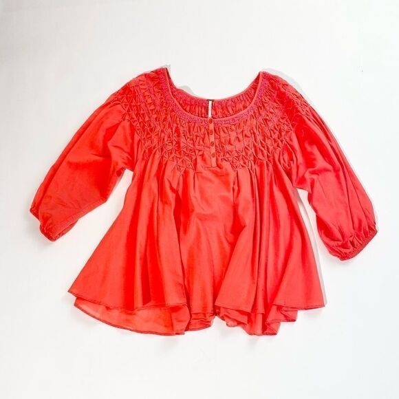 Free People orange smocked boho blouse - Picture 1 of 15